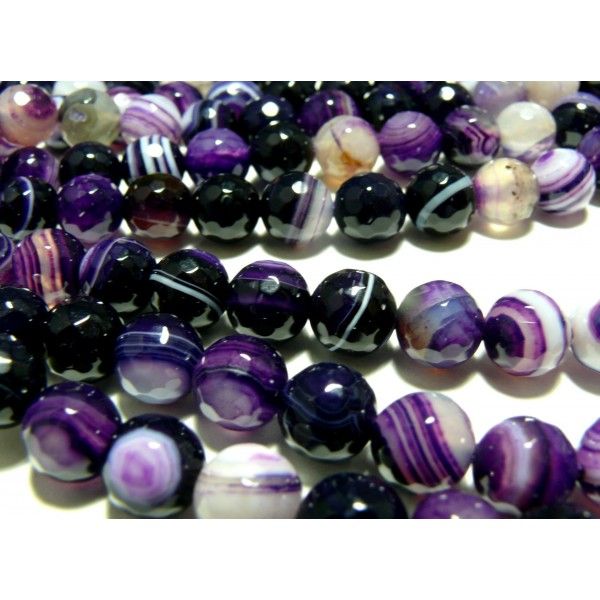 2 perles Agate du brésil facettée violet 8mm 