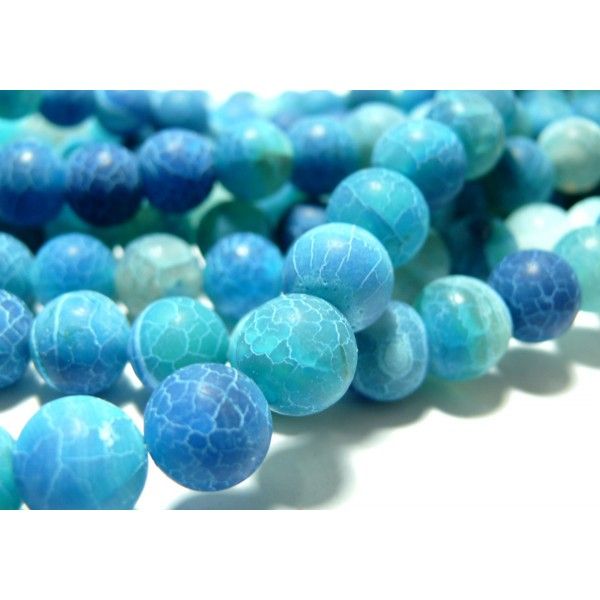 Apprêt bijoux 2 perles Agate 12mm  craquelé effet givre Bleu intense