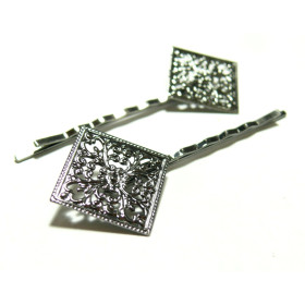 Apprêt bijoux 10 barrettes losange Gun metal