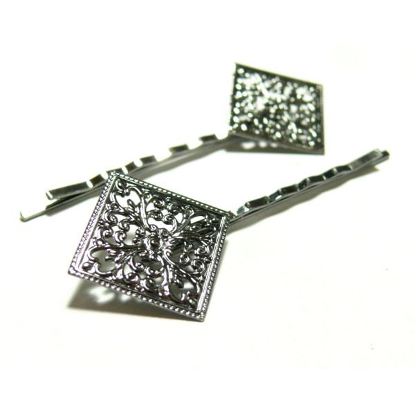 Apprêt bijoux 10 barrettes losange Gun metal