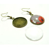 4 pièces: 2 Boucle d'oreille  corchet Qualité 18mm BR et 2 cabochons en verre