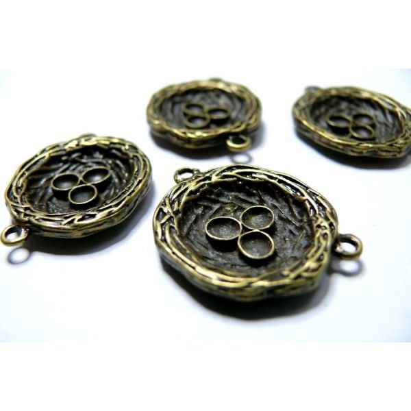 Apprêt bijoux 1 breloque  pendentif bronze NID  et oeufs
