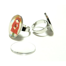 2 pièces: 1 bague 18 par 25mm qualité argent platine PP et 1 cabochon
