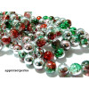 Perles de Verre Craquelé 10mm Tricolore Vert Rouge Argent