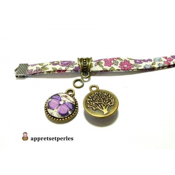 Apprêt bijoux 1 pendentifs papillon rose violet et arbre ref PR112 Bronze 