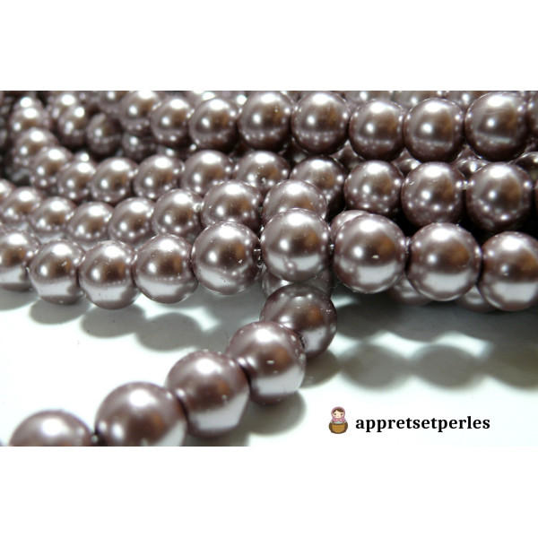 Perles de verre 6mm, nacre vieux rose foncé