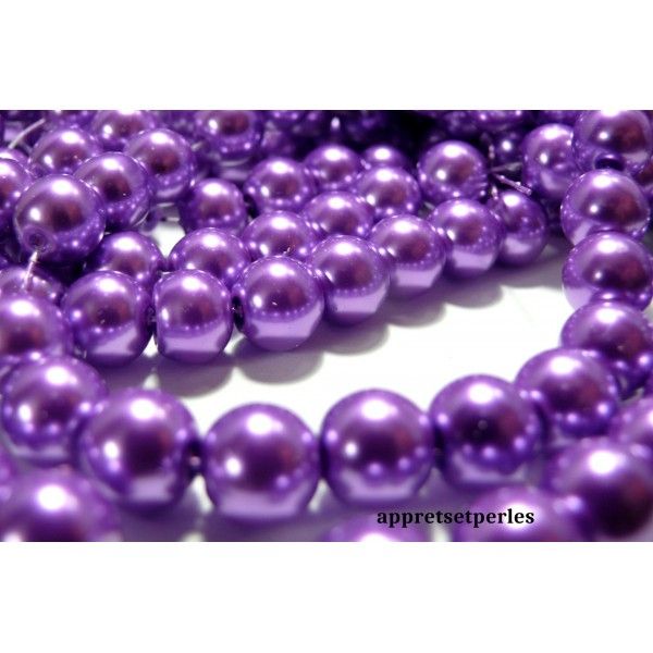 Offre spéciale : 1 fil environ 85 perles de verre nacre vieux violet 10mm ref B15 