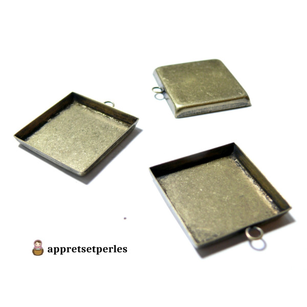 Supports de pendentif CARRE 25mm bord épais attache ronde, Laiton finition Bronze