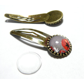 2pièces: 1 support de barrette clip 16mm Bronze rouleau ref 28002 et 1 cabochon 