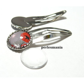 20pièces: 10 support de barrette clip 18mm PP rouleau ref 28002 et 10 cabochon 