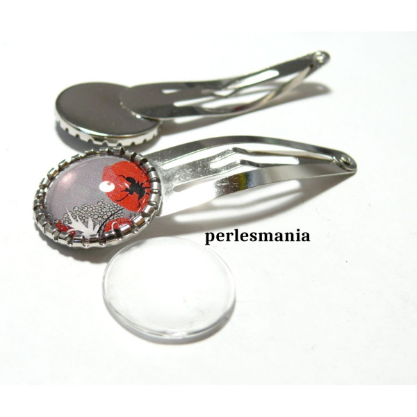 20pièces: 10 support de barrette clip 18mm PP rouleau ref 28002 et 10 cabochon 