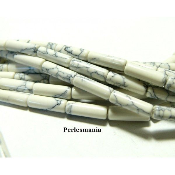 Apprêt et perles: 10 tubes Howlite blanc marbré en 4 par 13mm 