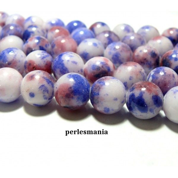 Appret et perles: 1 fil environ 70 perles  jade teintée 6mm rouge et bleu R7315 