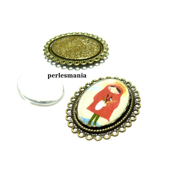 Pendentifs Vague Plat Bronze & 5 Cabochons Verre 18x25mm