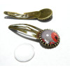 2pièces: 1 support de barrette clip 18mm Bronze rouleau ref 28002 et 1 cabochon 