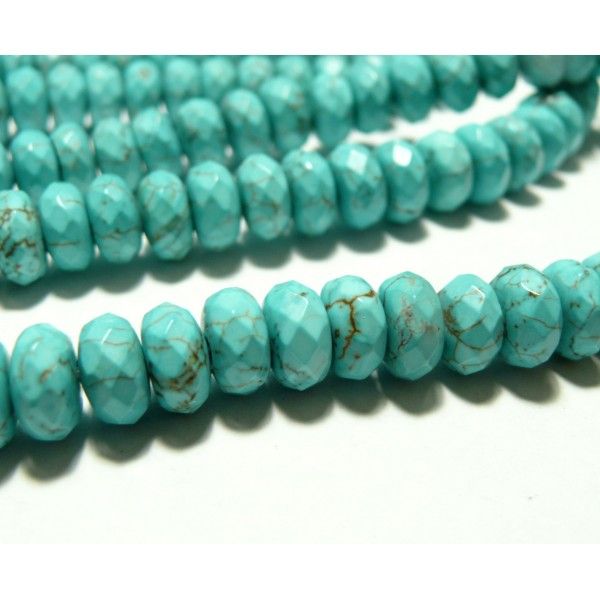 Apprêt et perles: 10 rondelles facettées turquoise reconstituées 6 par 10mm 