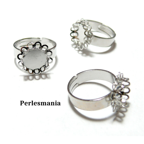 Support de bague double vague 10mm PP ( argent platine ) Idéal pour cabochon en 10mm.