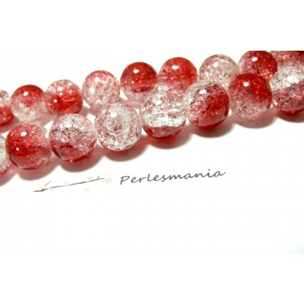 Offre spéciale: 1 fil environ 100 perles de verre craquelé bicolore rouge et blanc 8mm 2O5304 