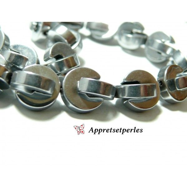 Apprêts et perles: 2 perles Hématite PAC MAN ( 4 pièces au total ) 10mm Argenté 