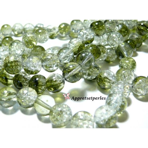 Offre spéciale: 1 fil environ85 perles de verre craquelé bicolore vert et blanc 10mm 2O5212 
