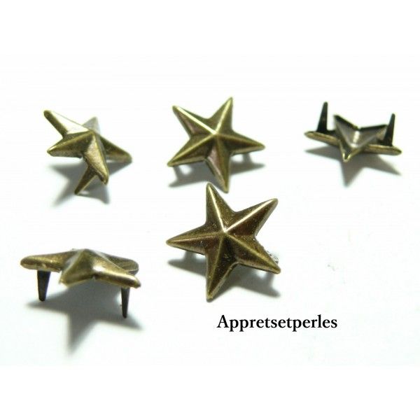 Accessoire bijoux: Lot de 10 clous à griffes en étoile Bronze 15mm pour customisation 