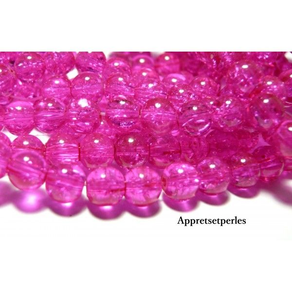 OFFRE Spéciale: 1 fil d' eniron 220 perles 4mm de verre craquelé rose fushia 2G5512 