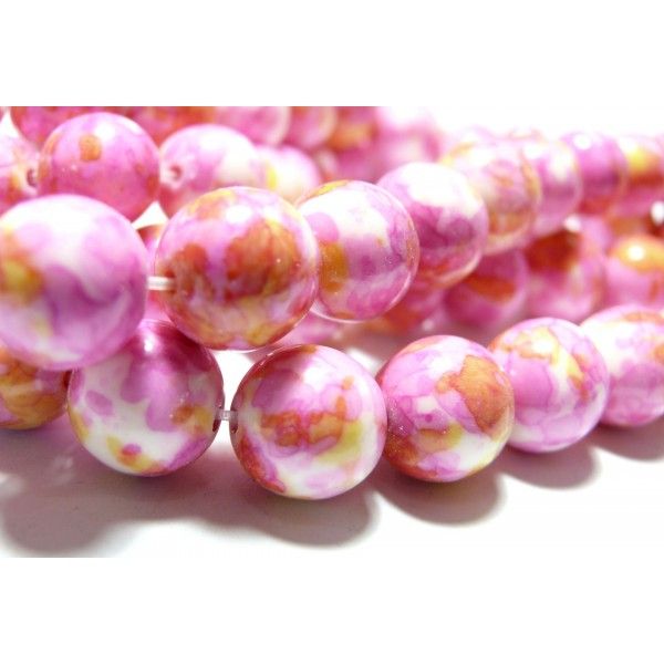 Perles pour bijoux : 10 perles pierres teintées rose orange jaune 12mm 
