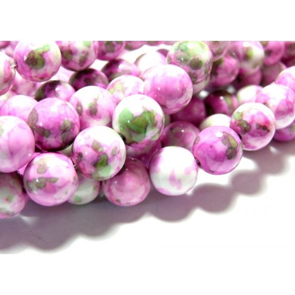 Perles pour bijox: 1 fil d'environ 66 perles pierres teintées vert rose 6mm 