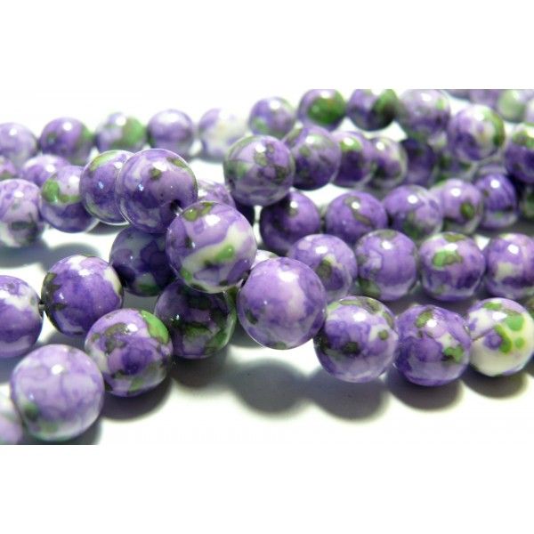 Perles pour bijoux: 10 perles pierres teintées vert violet 10mm 