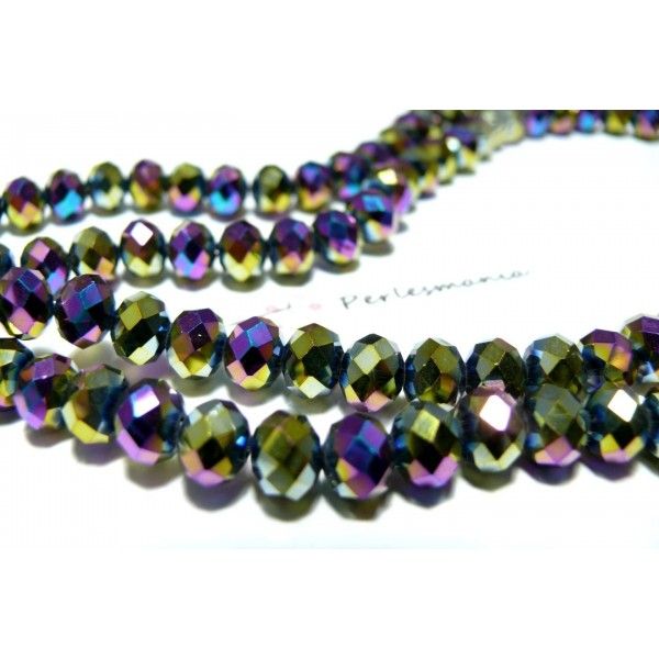 20 perles Rondelles 6 par 8mm Verre   2J1611 facettée multicolores métallique 