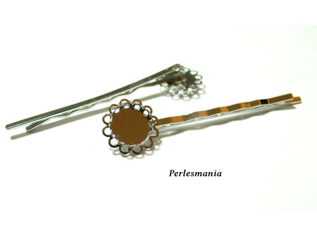 Fournitures pour bijoux: 2 Supports de barrette 10mm double vague argent platine 