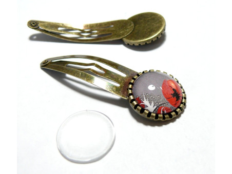 2pièces: 1 support de barrette clip 16mm BRONZE rouleau ref 28001 et 1 cabochon 