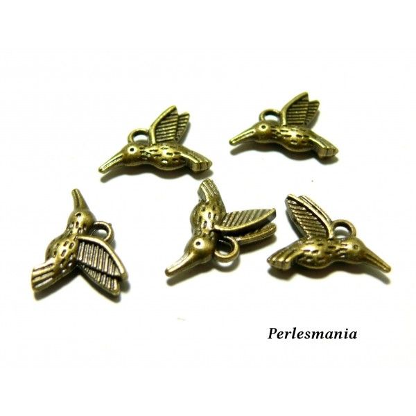 10 pendentifs petits oiseau mouche Bronze Fournitures pour création de bijoux 