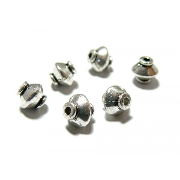 10 perles 2A1418 intercalaires Toupie 7mm vieil argent pour création de collier 