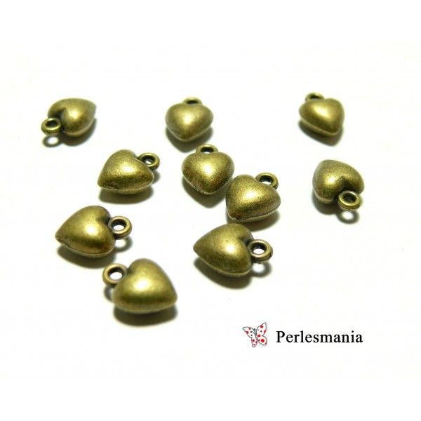 10 pendentifs petits coeurs 3D  Bronze