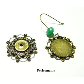 10 Supports de pendentif connecteur rond style fleur  26mm Bronze dentelle ID 11210 