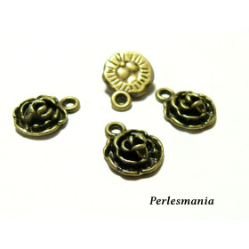 pax 10 pendentifs fleur rose 3D BRONZE