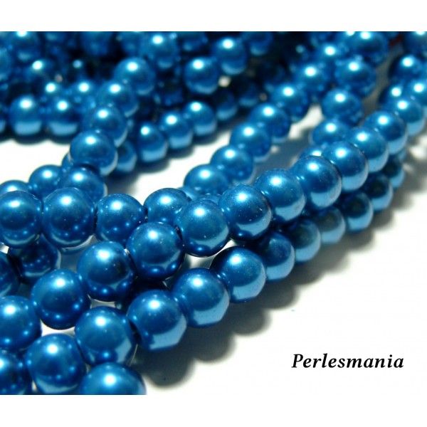 Offre spéciale : 1 fil environ 150 perles de verre nacre bleu lagon 6mm 2G5110 