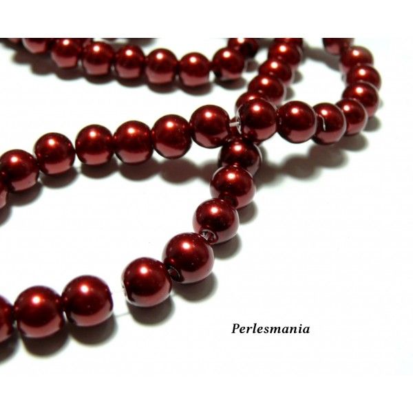 Perles pour bijoux : 40 perles de verre nacre rouge  burgundy 6mm P86 