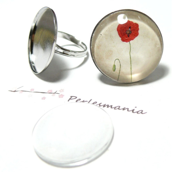 20 pièces:10 supports de bague double fine PP 18mm  et 10 cabochons 