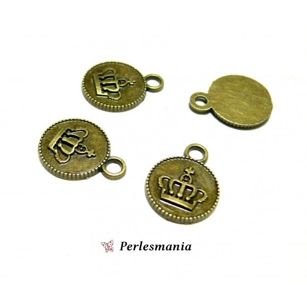 Fournitures loisirs créatifs: 10 pendentifs médaillon couronne ref115 Bronze 