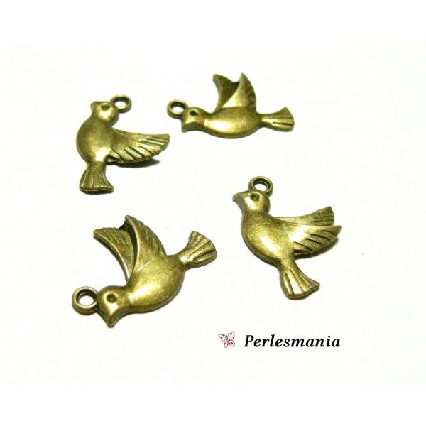 Fournitures loisirs créatifs: 10 pendentifs oiseau 2D2134 Bronze 