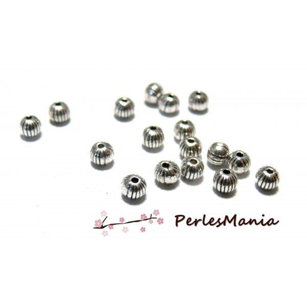 Apprêts pour bijoux: 50 perles P0263Y intercalaires  striées 4mm Vieil argent 