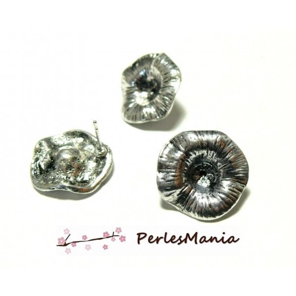 Fournitures bijoux: 1 paire de boucle d'oreille Puce fleur d'Arum Vieil argent 