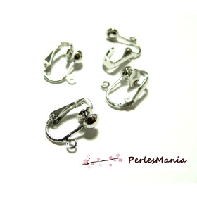 10 supports de Boucles d'oreille clips Argent Platine avec attache P141 pour création de bijoux 