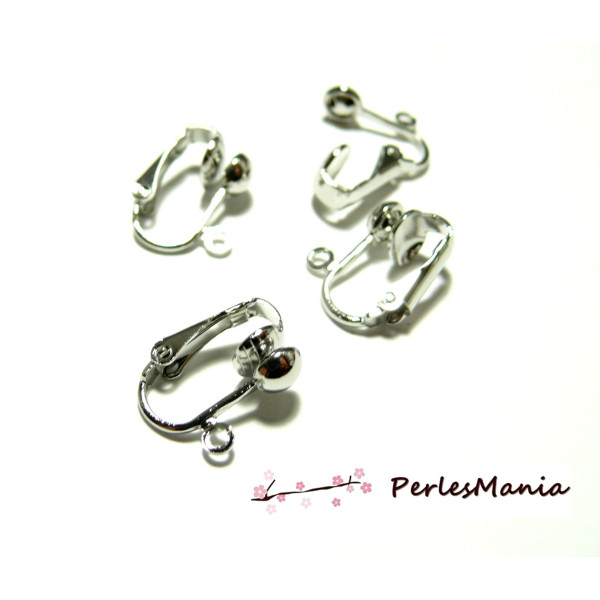 10 supports de Boucles d'oreille clips Argent Platine avec attache P141 pour création de bijoux 