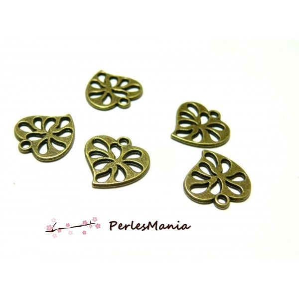 Fournitures loisirs créatifs: 50 pendentifs magnifique petits coeur ajourés Bronze  2Y6524 