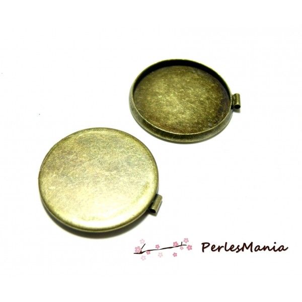 Fournitures bijoux: 1 Support de pendentif rond 25mm Bronze attache parallèle ID30154 