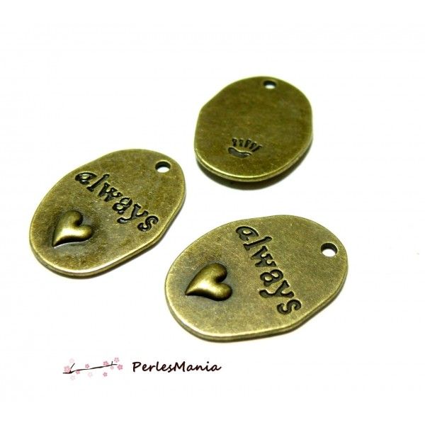 2 pendentifs Bronze Love always P047 Fournitures loisirs créatifs 