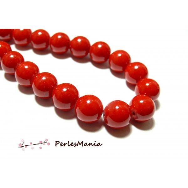 1 fil de 69 perles environ jade teintée 6mm rouge  vif  P31 pour création de bijoux 